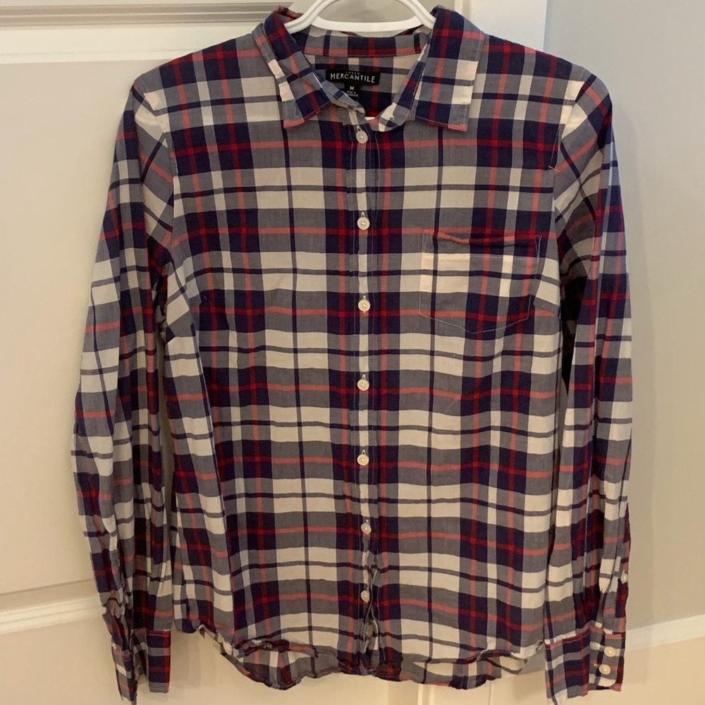 😎 J Crew Mercantile Navy Plaid Button Down Shirt
